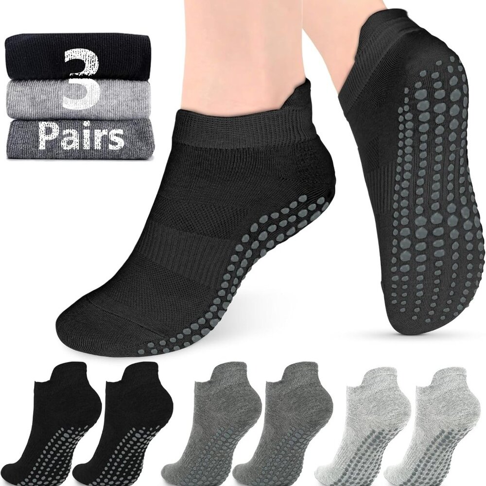 Grip Socks for Women Men Pilates Grip Socks Non Slip Yoga Sock with Grips for Ba